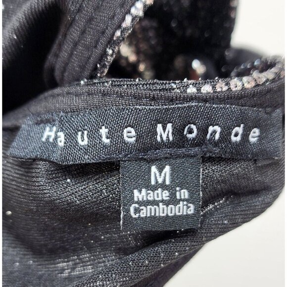 Chevron Print Bodycon Mini Dress Halter Neck Keyhole Back Haute Black Silver M - Picture 2 of 10